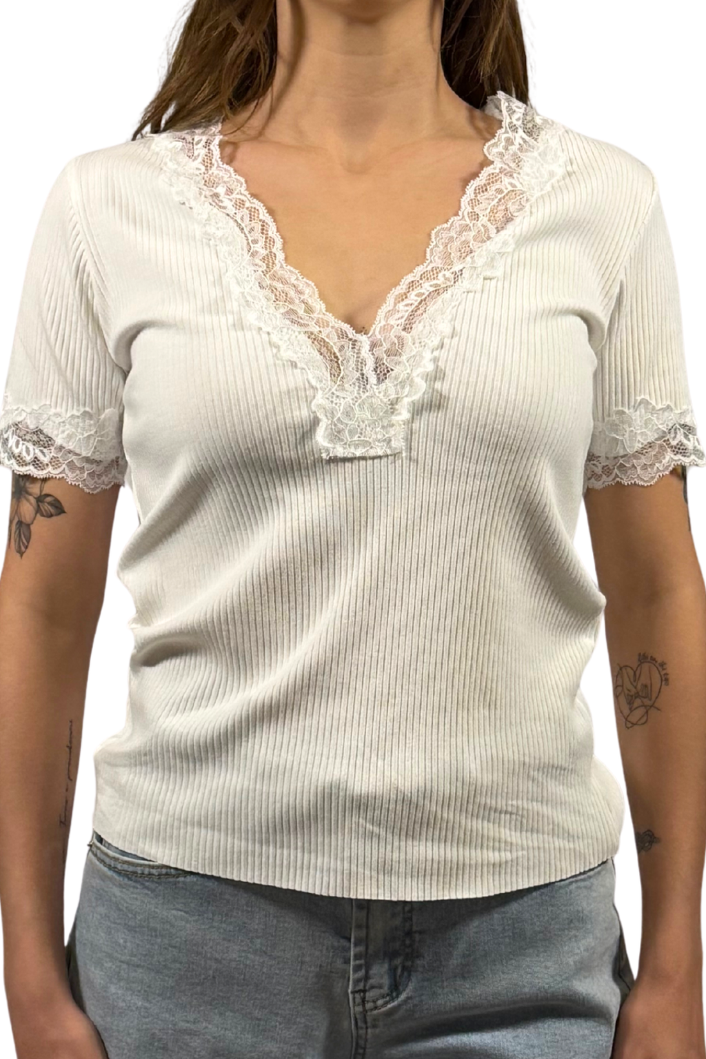 Maglia a coste con pizzo