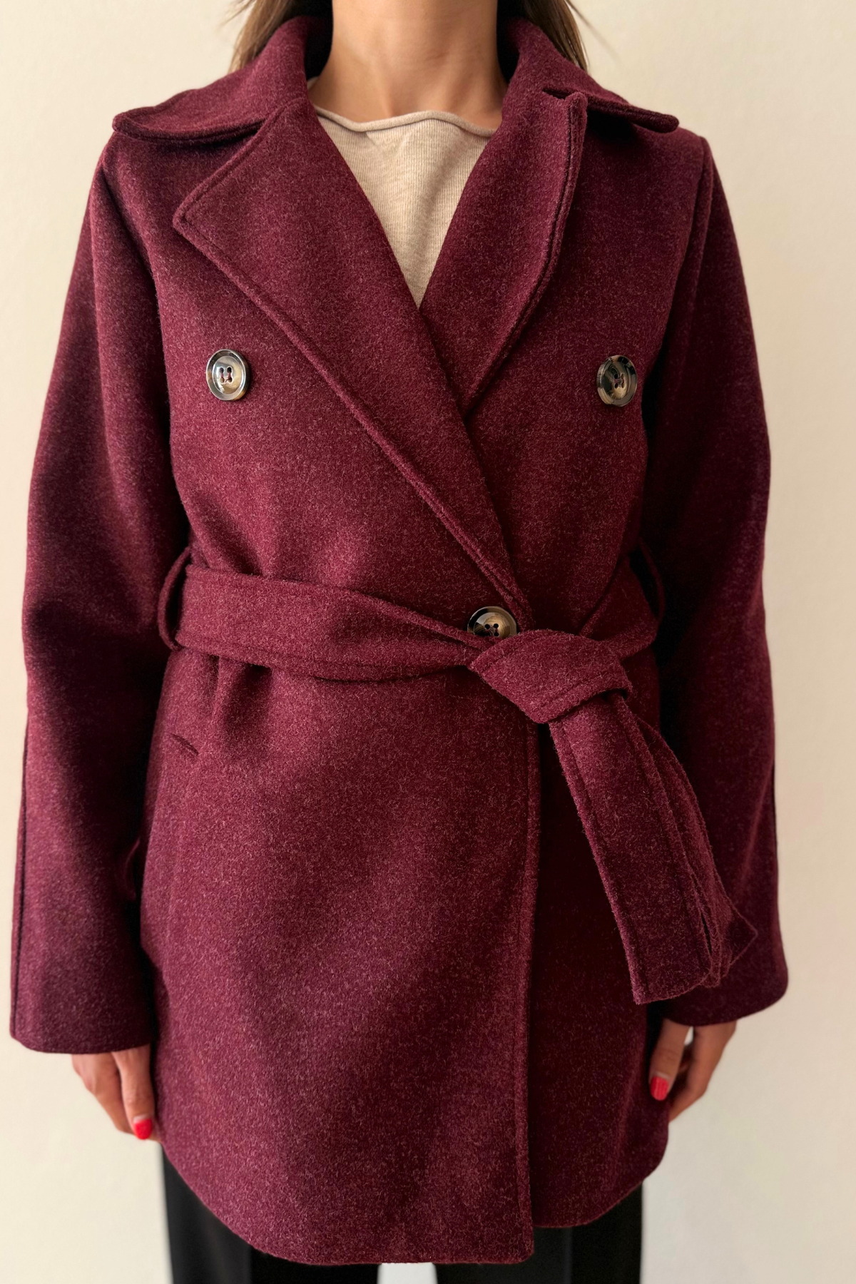 Cappotto Doppiopetto con Cintura in Vita Aurora