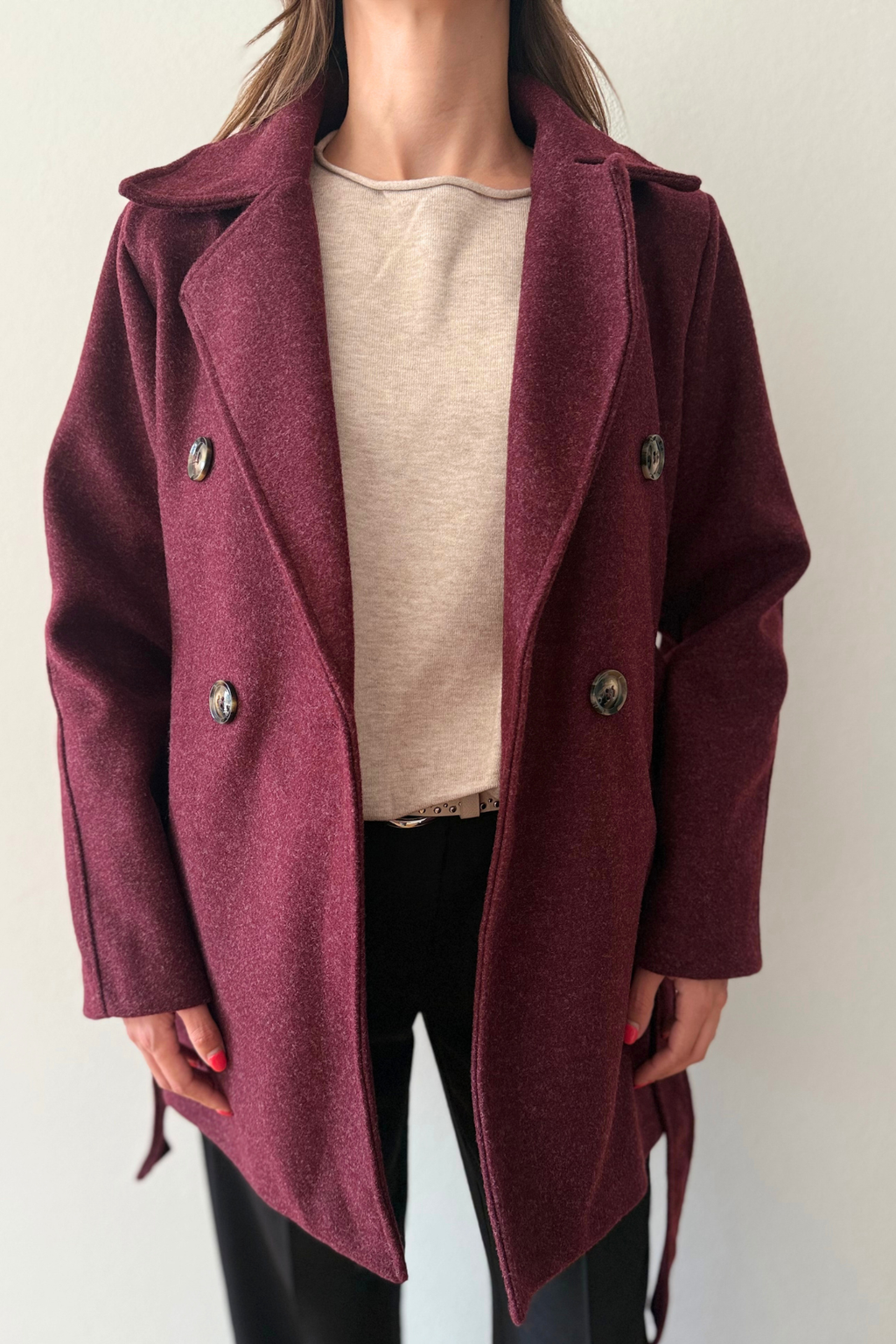 Cappotto Doppiopetto con Cintura in Vita Aurora