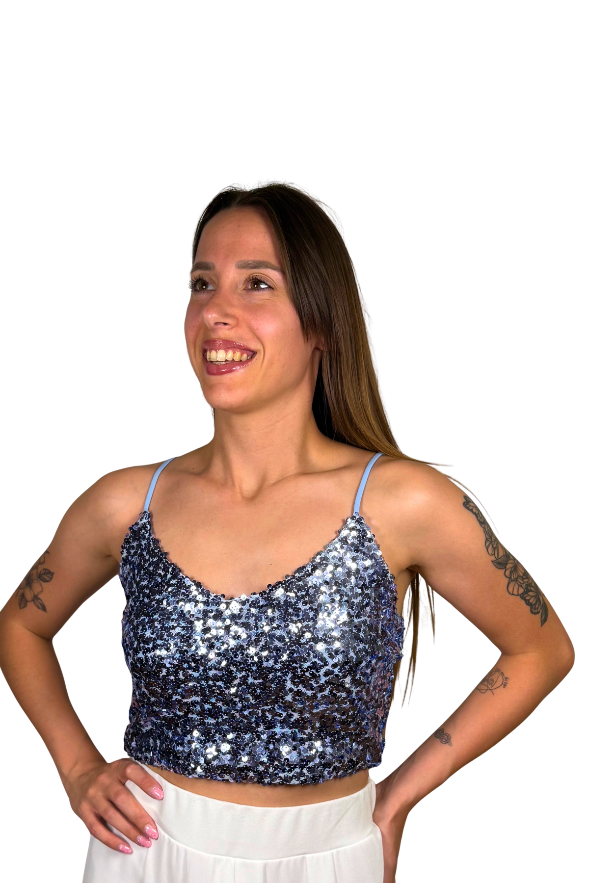Top Paillettes Azzurro