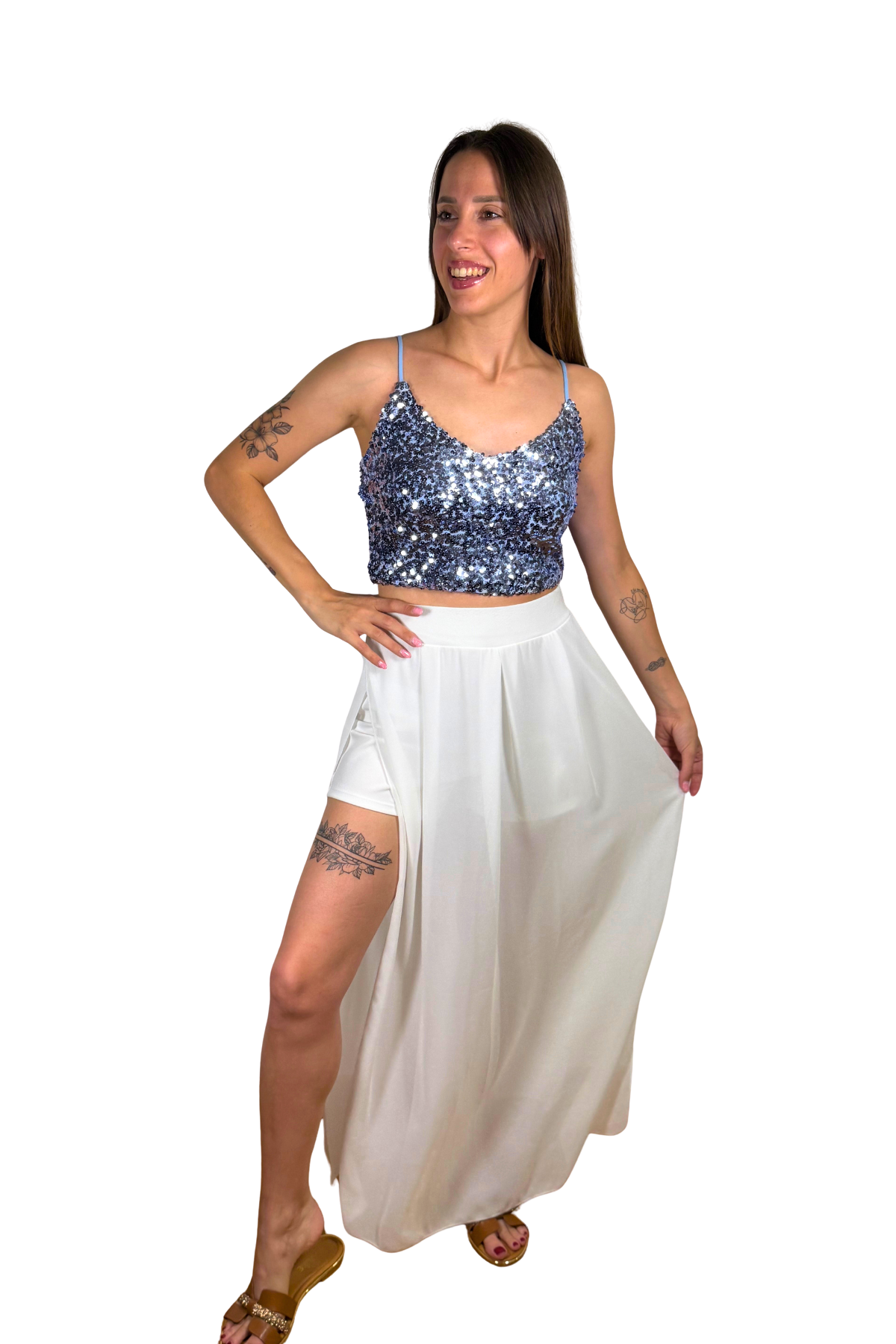 Top Paillettes Azzurro