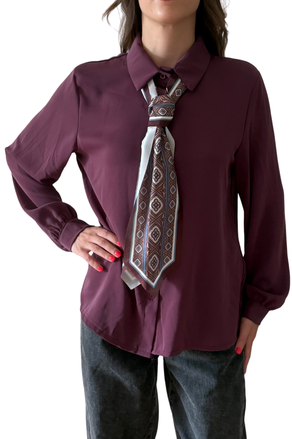 Camicia con Foulard Integrato – Cravattino Rimovibile in Paisley
