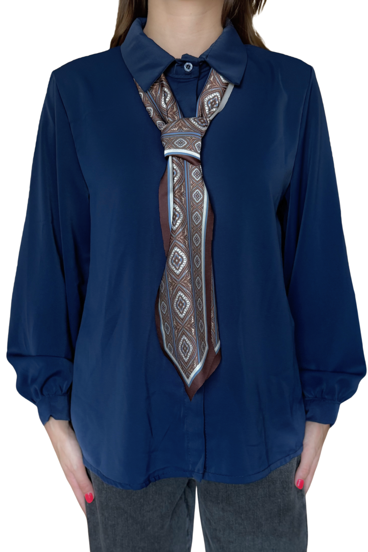 Camicia con Foulard Integrato – Cravattino Rimovibile in Paisley