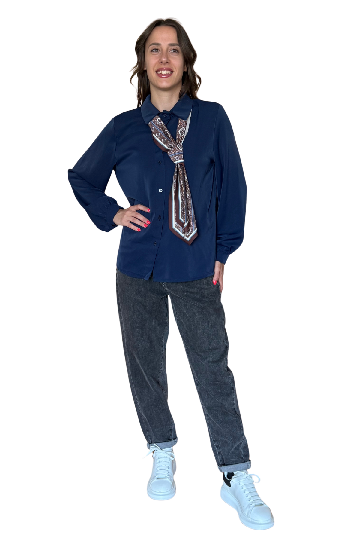 Camicia con Foulard Integrato – Cravattino Rimovibile in Paisley