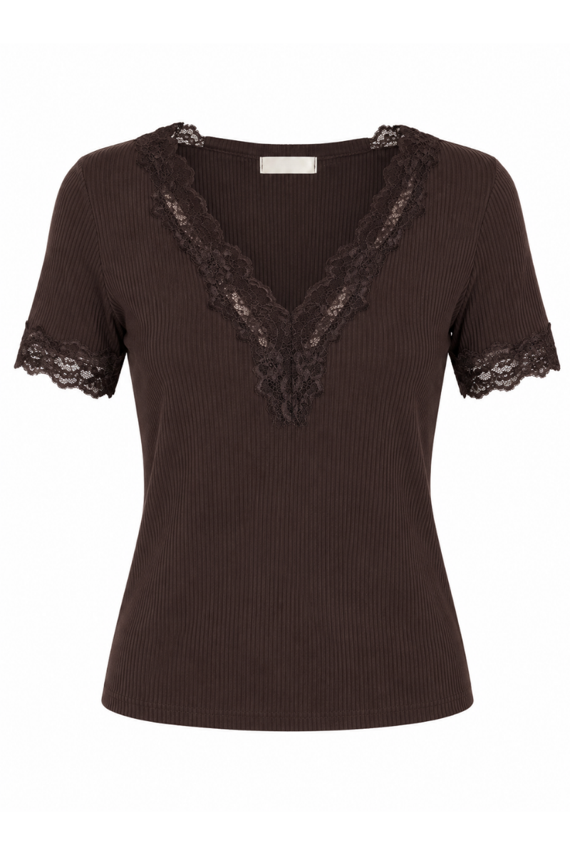 Maglia a coste con pizzo