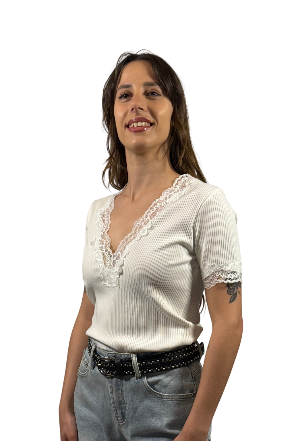 Maglia a coste con pizzo