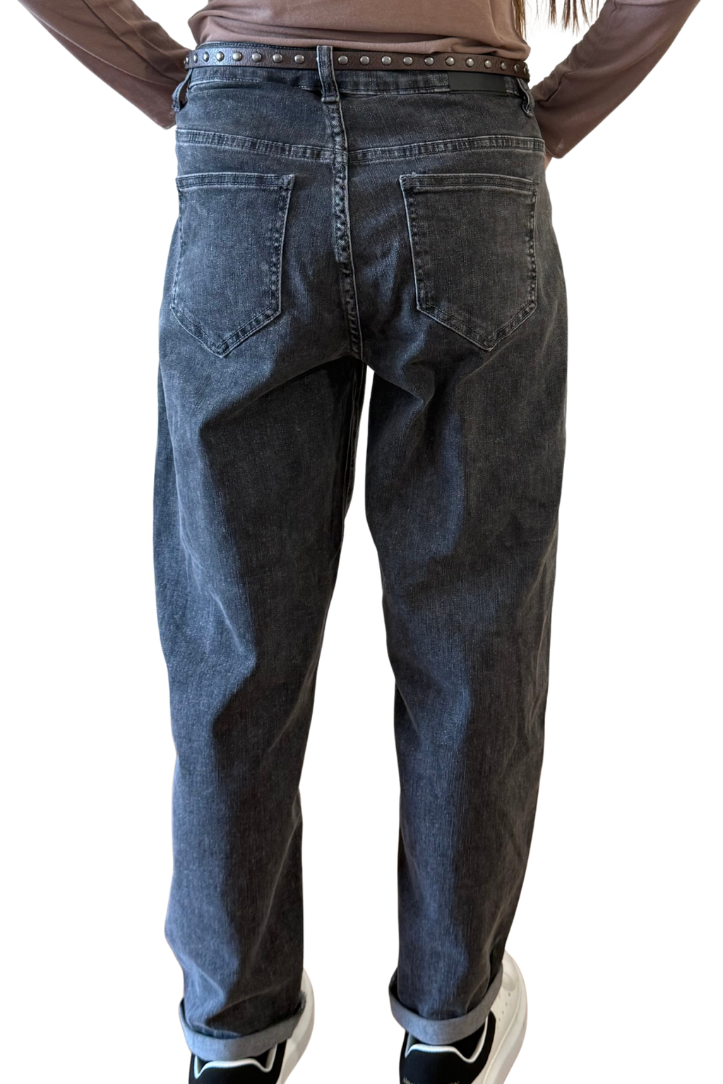 Jeans Baggy Grigio con Cintura in Vita