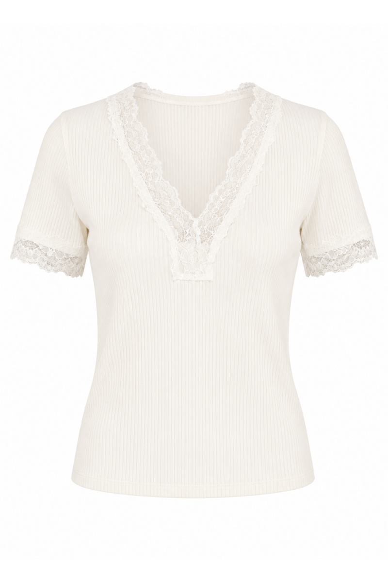 Maglia a coste con pizzo