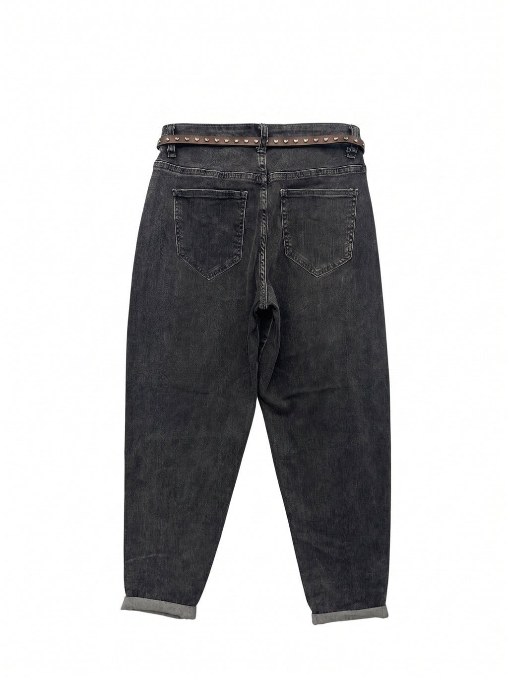 Jeans Baggy Grigio con Cintura in Vita