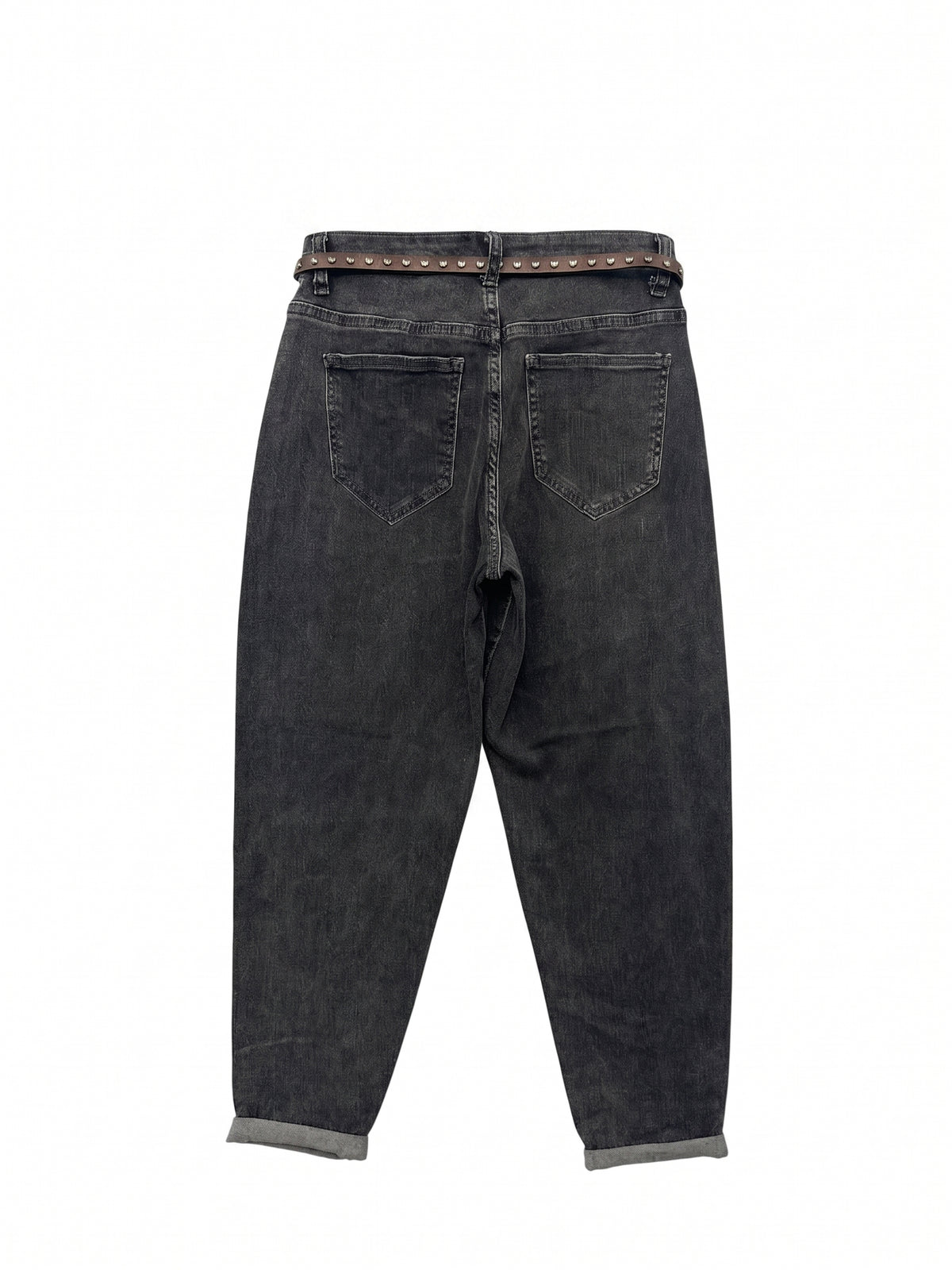 Jeans Baggy Grigio con Cintura in Vita