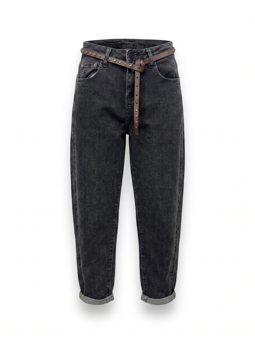 Jeans Baggy Grigio con Cintura in Vita