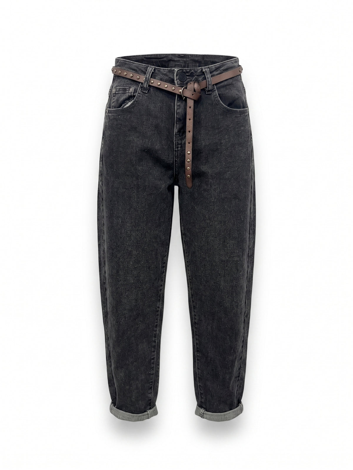 Jeans Baggy Grigio con Cintura in Vita