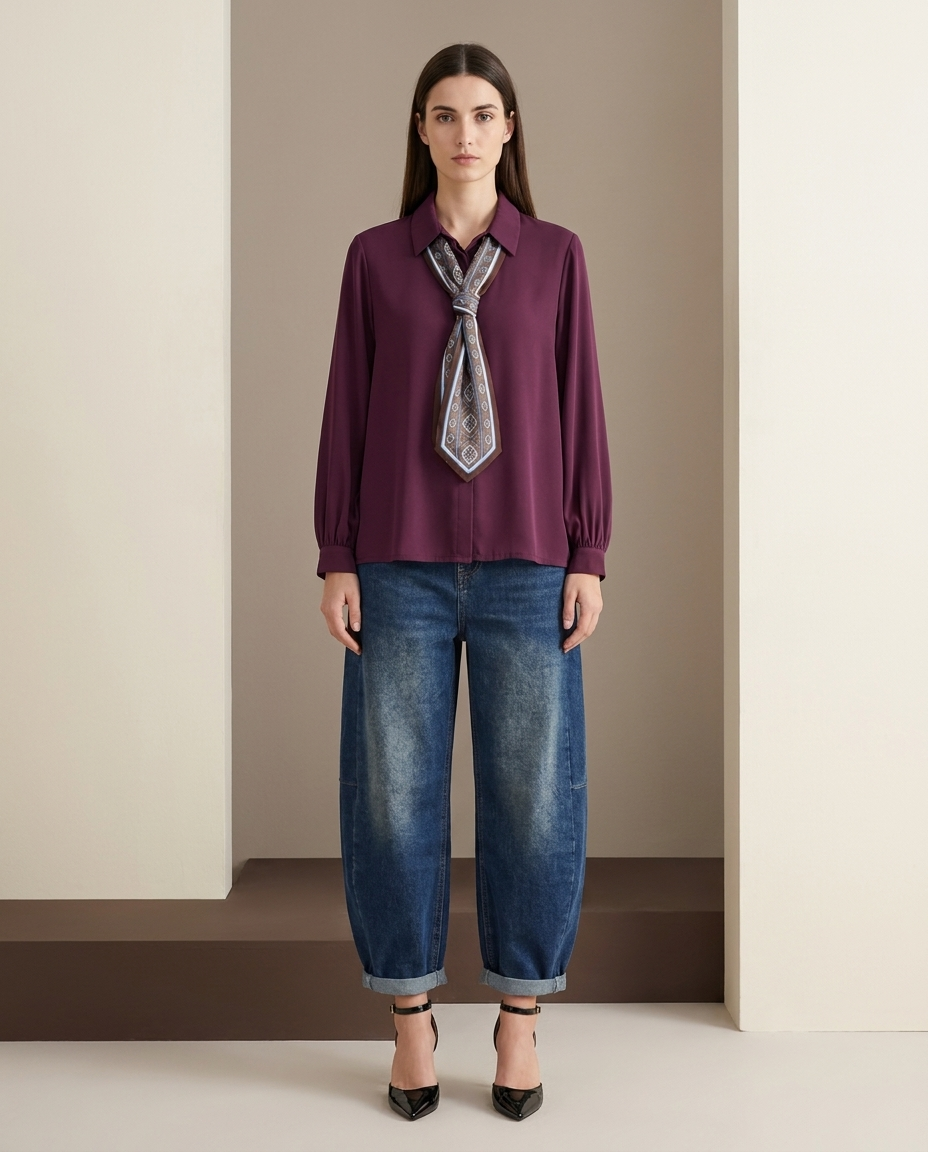 Camicia con Foulard Integrato – Cravattino Rimovibile in Paisley