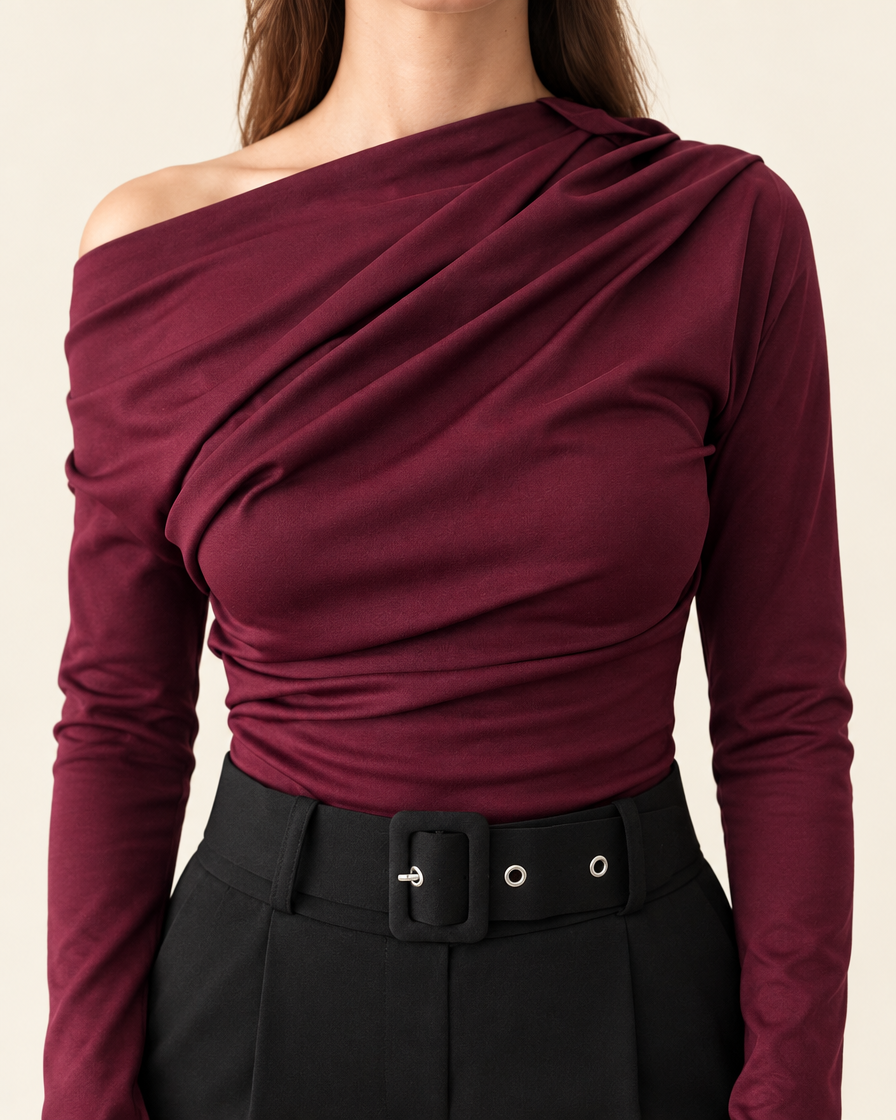Maglia Elasticizzata con Scollo Drappeggiato Vesna