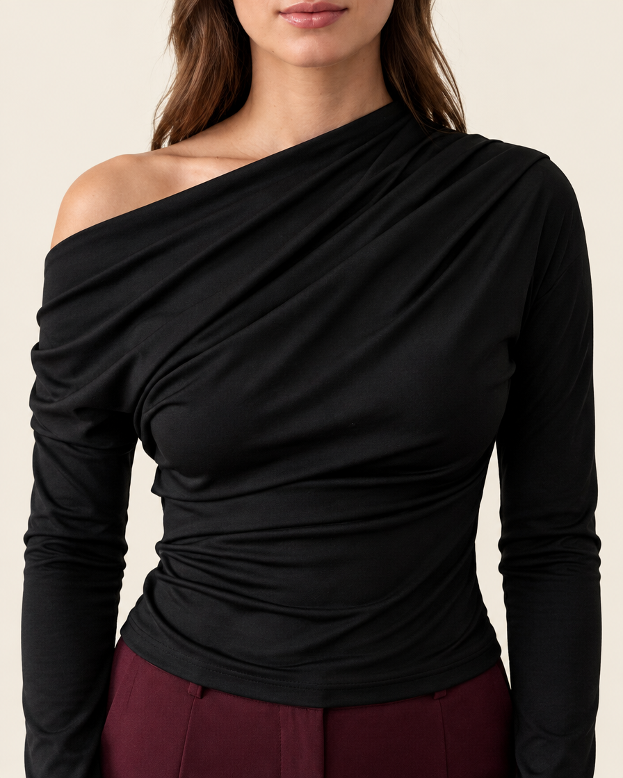 Maglia Elasticizzata con Scollo Drappeggiato Vesna