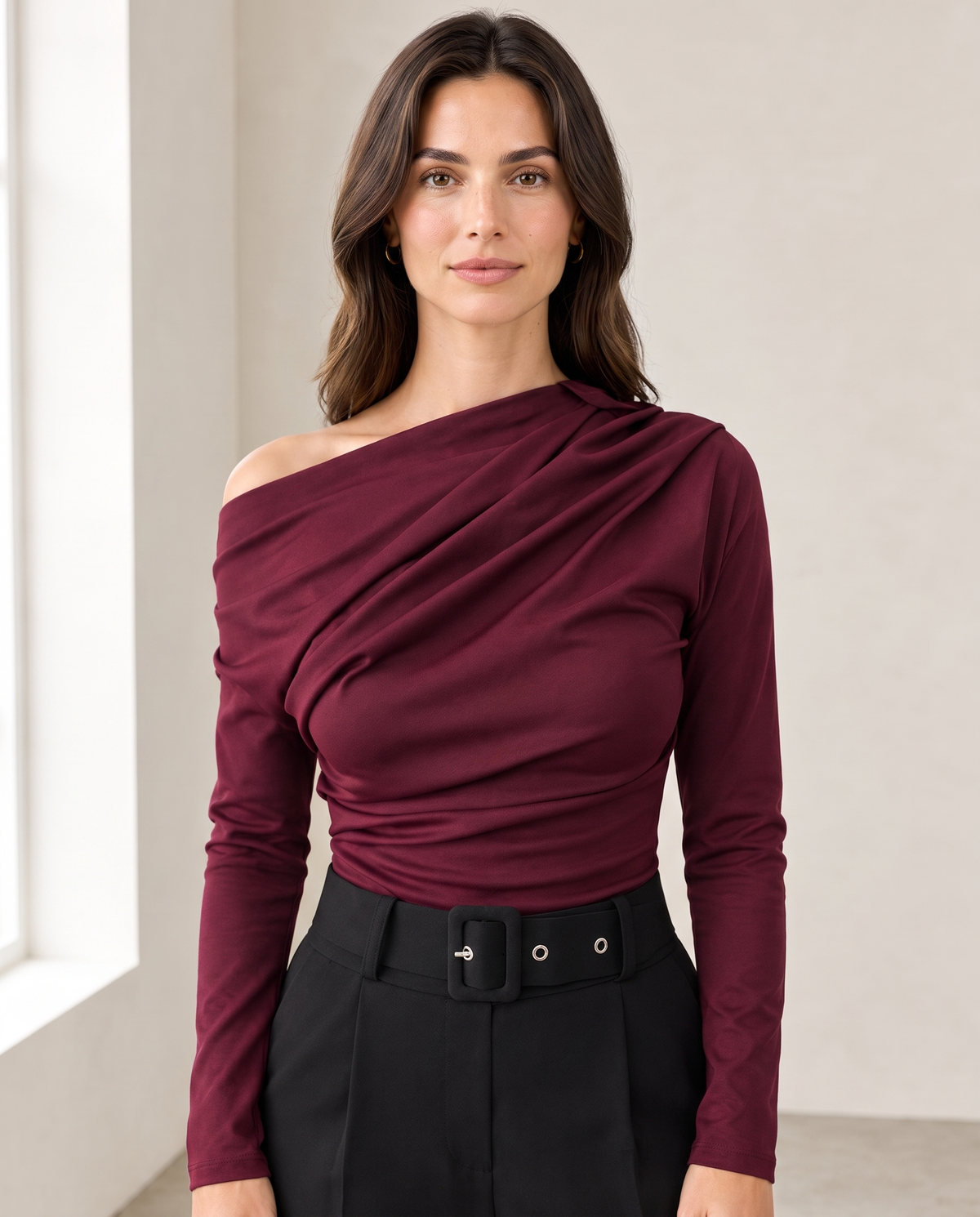 Maglia Elasticizzata con Scollo Drappeggiato Vesna