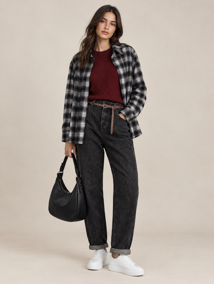 Jeans Baggy Grigio con Cintura in Vita
