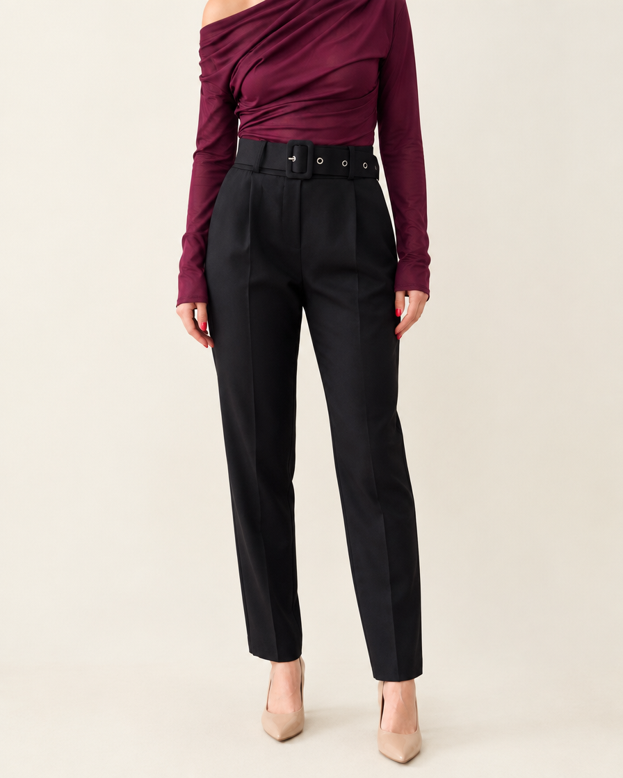 Pantalone a vita alta con cintura Margot